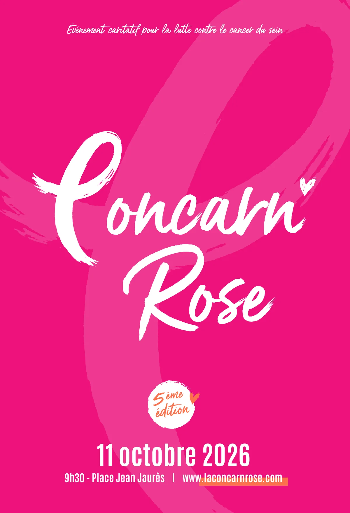 Affiche rose de la Concarn'Rose 2026, 5e édition, le 11 octobre place Jean Jaurès à Concarneau